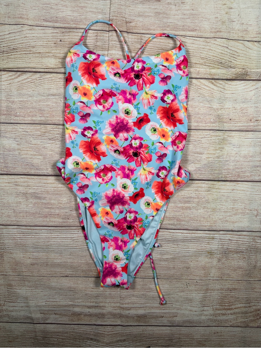 NWT Victoria's Secret Lace Up Corset Back Blue Floral One-Piece Swimsuit